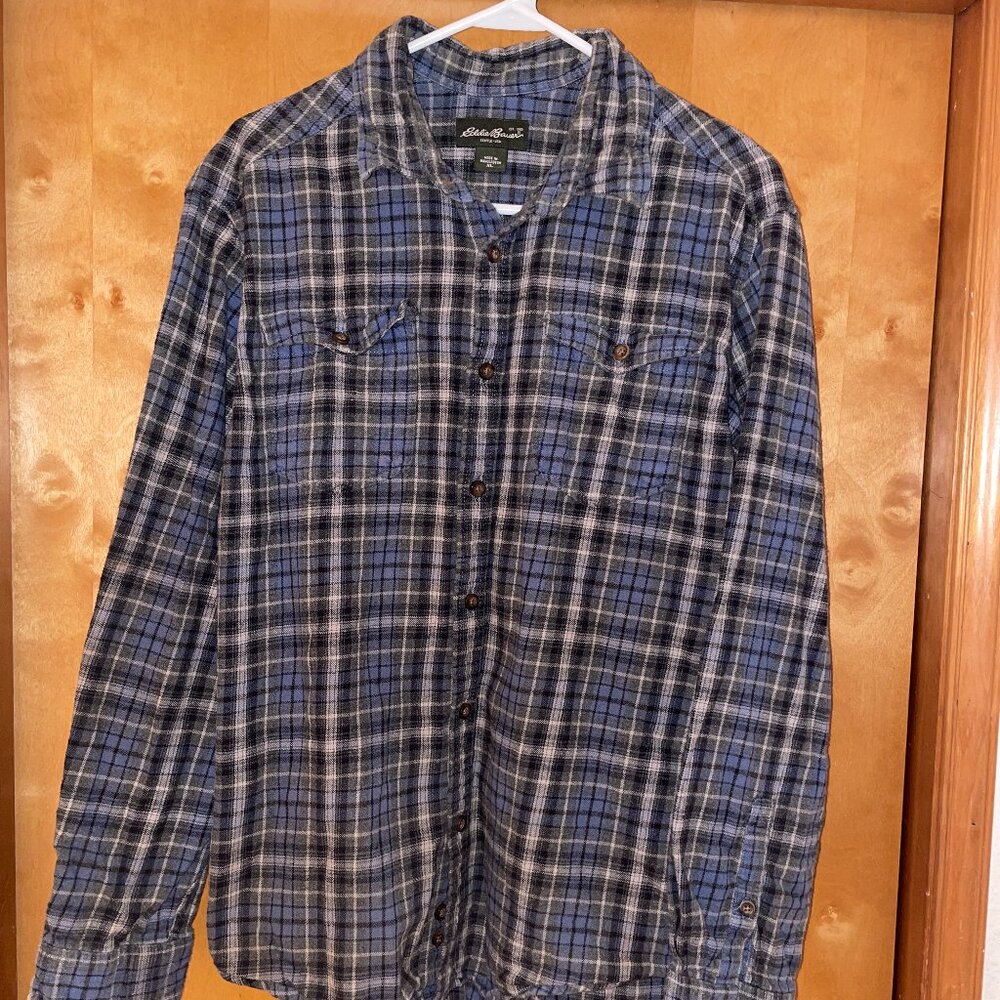 Eddie Bauer Flannel Seattle Blue, Green & Black Men's XL Long Sleeve 100% Cotton